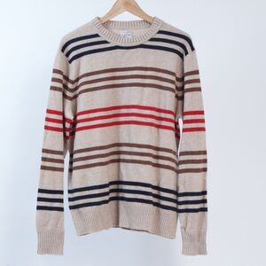 J.Crew NWT Striped Rugged Merino Sweater Pullover Men's Large Tan Wool Blend